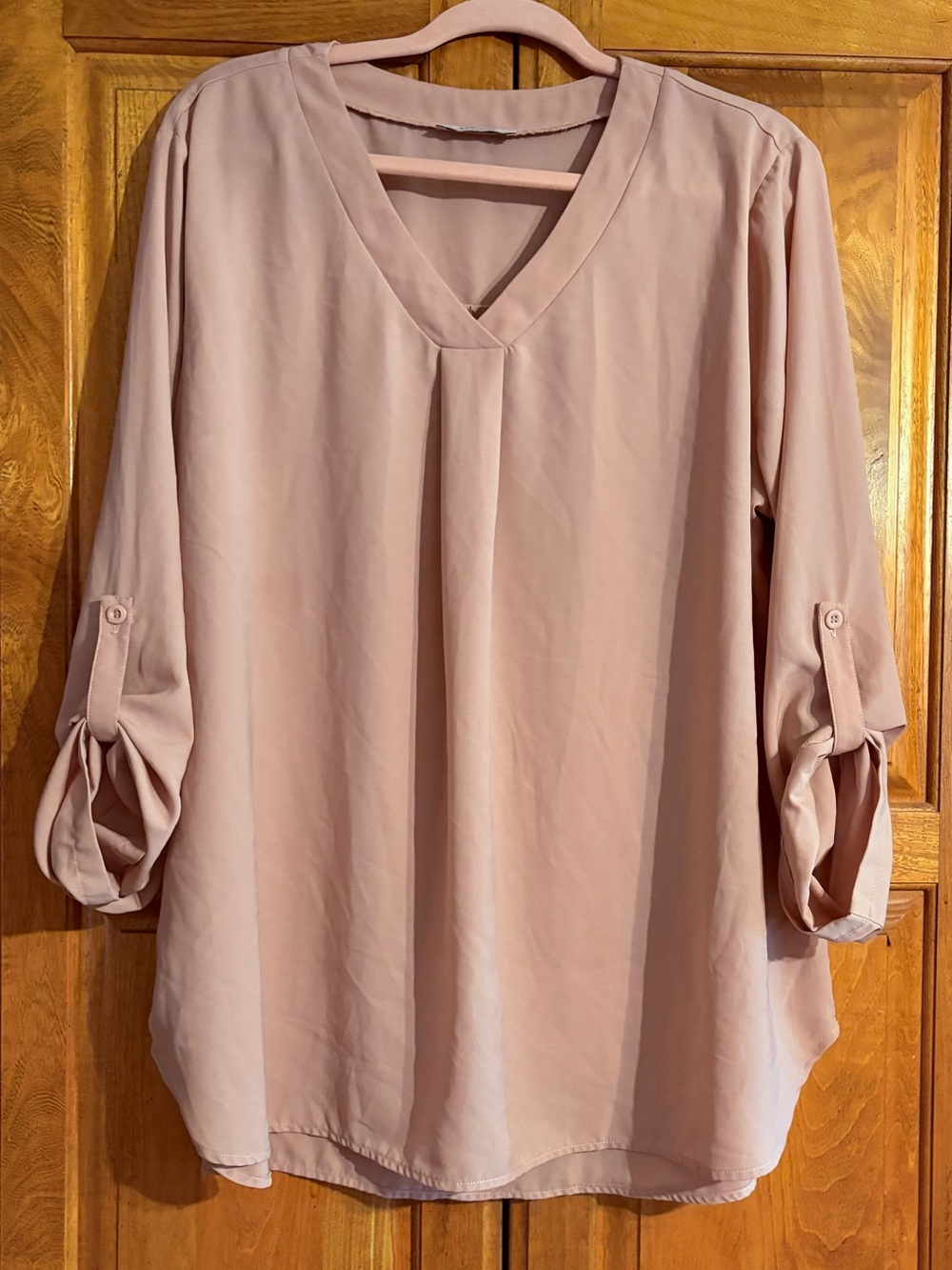 Youtalia Women's V-neck roll-sleeve blouse Mauve XXL